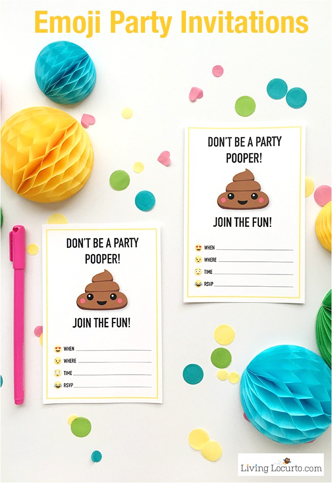 Poop Emoji Birthday Party Invitations Emoji Party Ideas and Colorful Printables