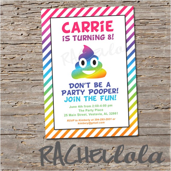 Poop Emoji Birthday Party Invitations Rainbow Poop Emoji Invitation Birthday Party Invite