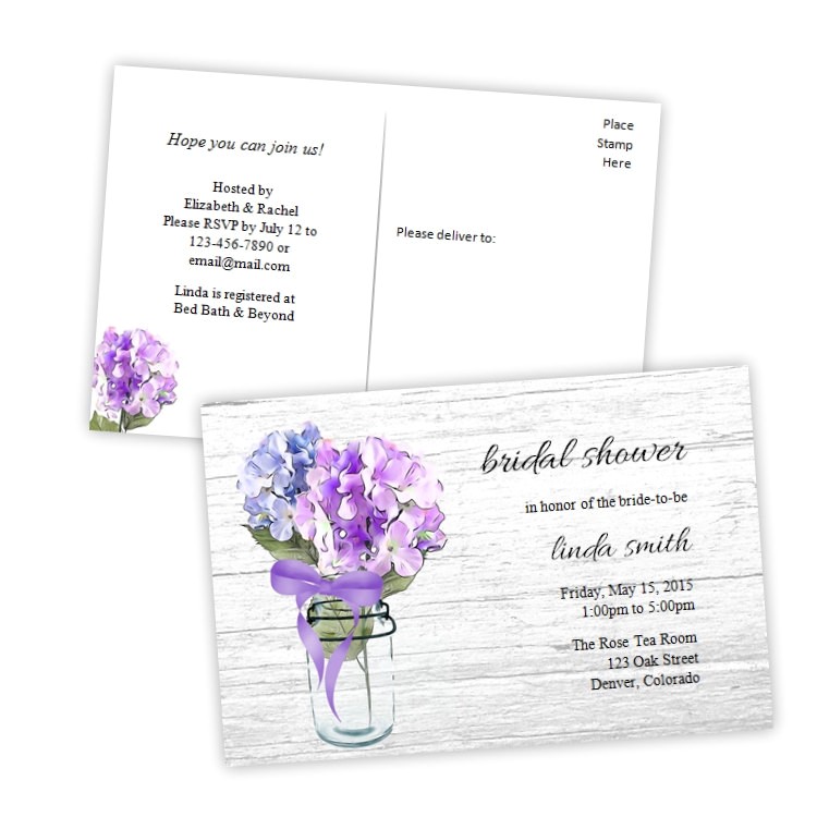 Postcard Bridal Shower Invitations Bridal Shower Invitation Postcard Hydrangeas In A Mason Jar Postcard Bridal Shower Invitations Bridal Shower Invitation Postcard Hydrangeas In A Mason Jar