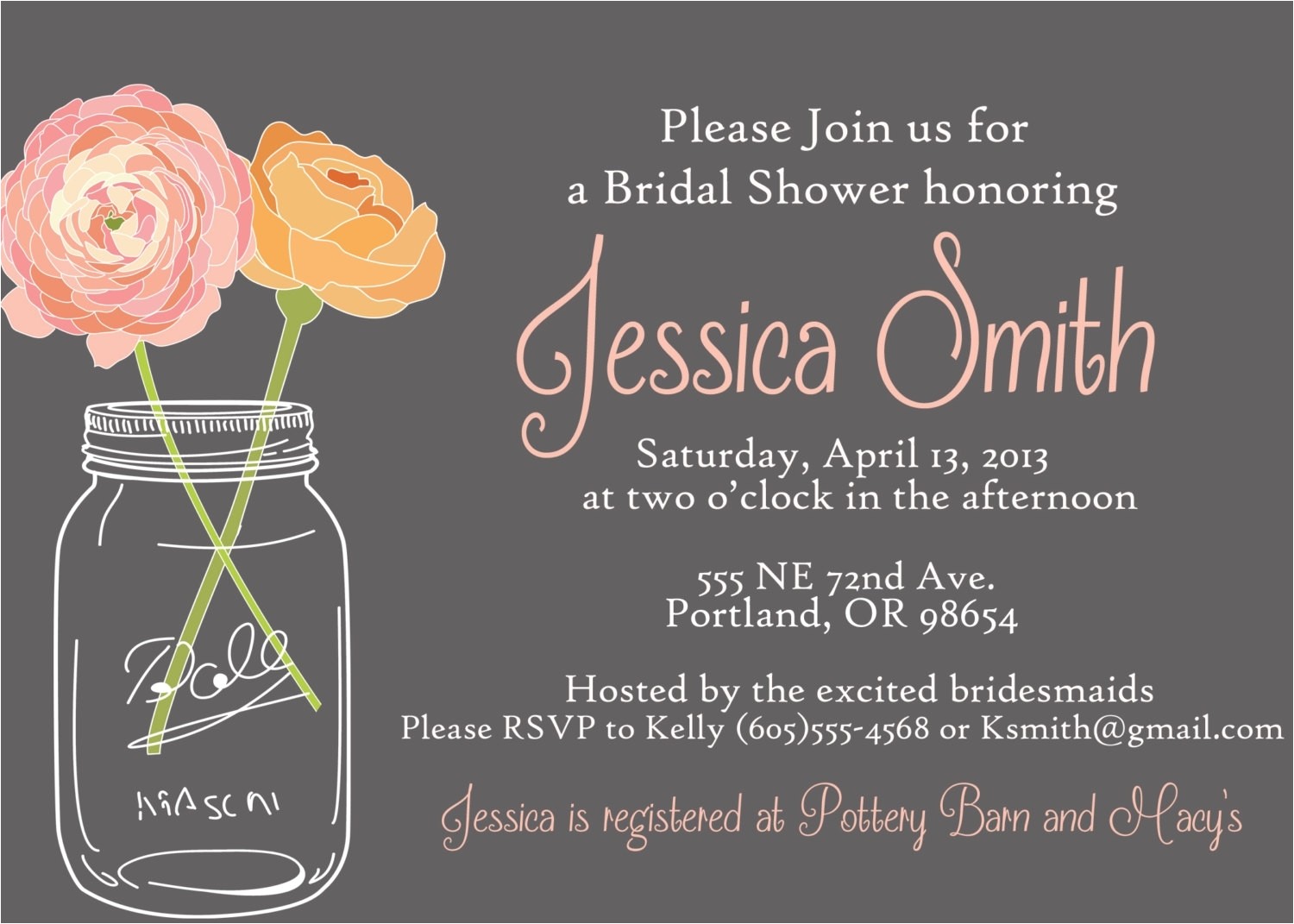 Postcard Size Bridal Shower Invitations Mason Jar Wedding Invitations Card Ideas — C Bertha Fashion