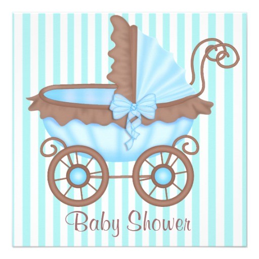 Pram Baby Shower Invitations Vintage Pram Baby Shower Invitation Aquablue 5 25" Square