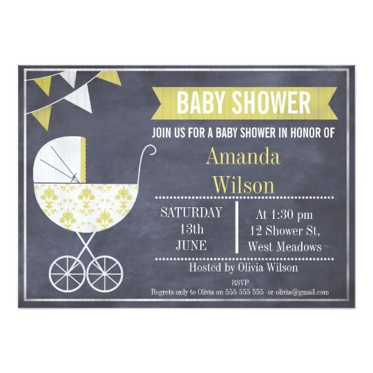 Pram Baby Shower Invitations Yellow Pram Chalkboard Baby Shower Invitation