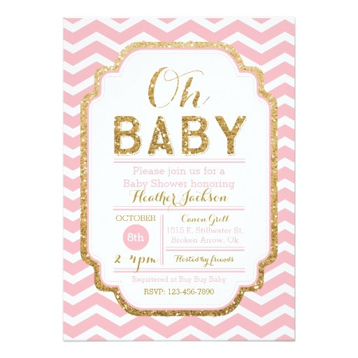 Pre Printed Baby Shower Invitations Pink and Gold Baby Shower Invitations Baby Girl 5×7 Paper