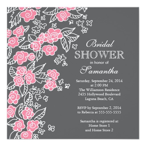 Pretty Bridal Shower Invitations Pretty Flowers Modern Pink Gray Bridal Shower Invitation