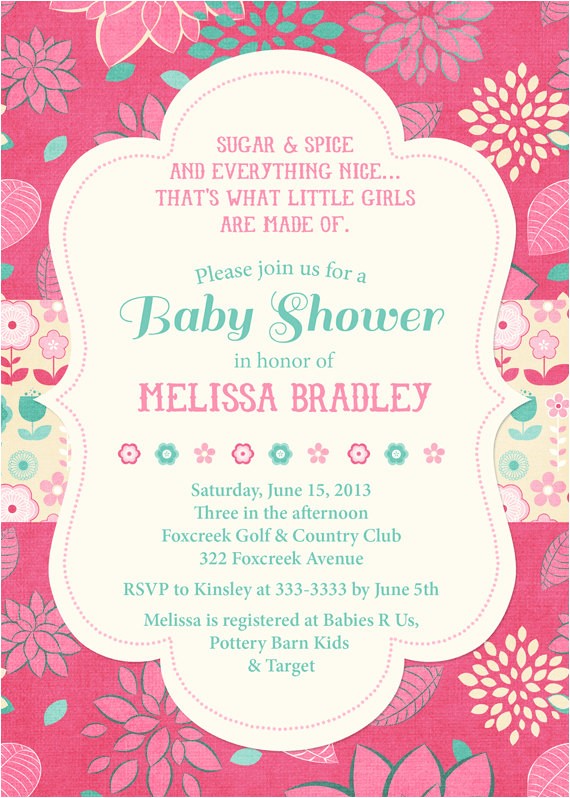 Pretty In Pink Baby Shower Invitations Pretty Bold Pink & Teal Floral Baby Shower Invitation