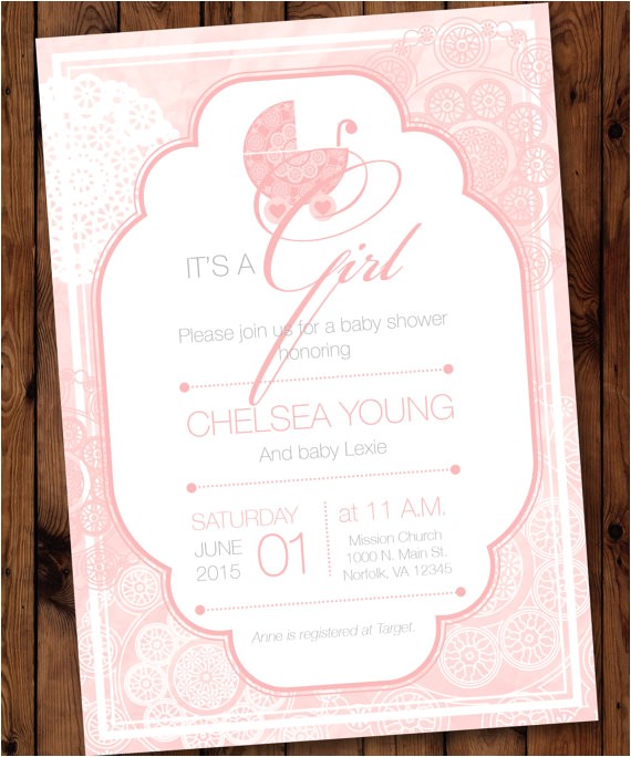 Pretty In Pink Baby Shower Invitations Pretty In Pink Baby Shower Invitation Pink Bassinette Baby