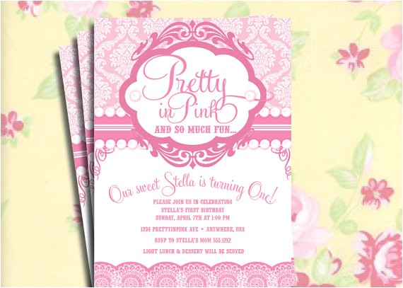 Pretty In Pink Birthday Party Invitations Diy Printable Vintage Pretty In Pink Birthday Party