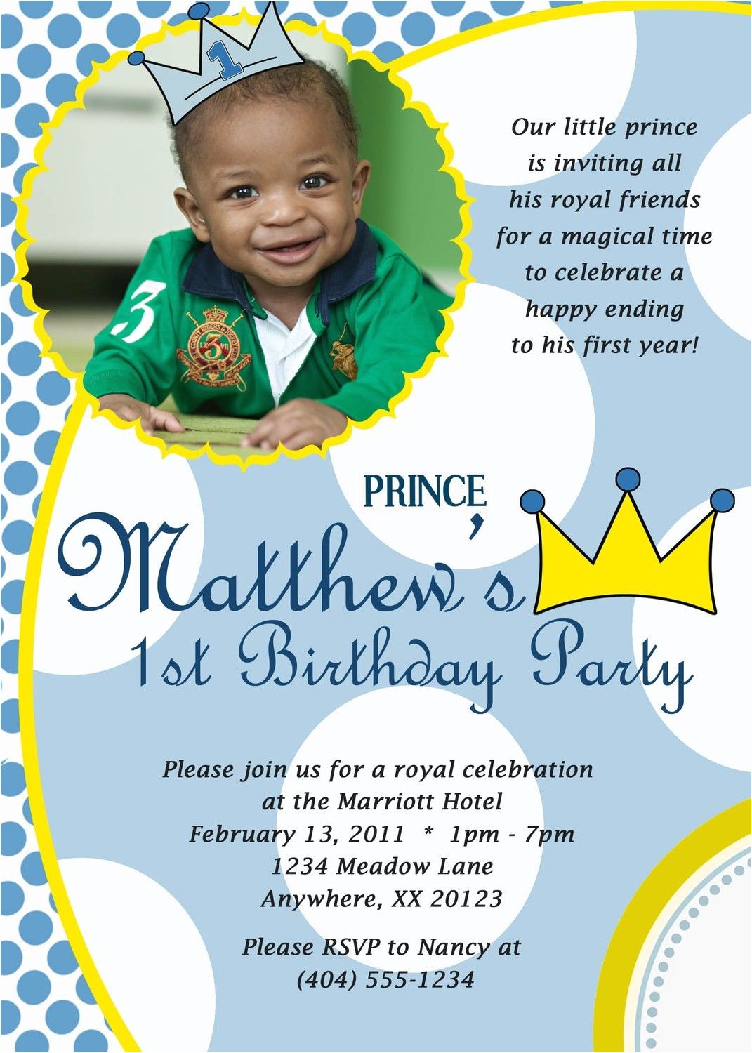 Prince First Birthday Invitations Little Prince Custom Digital Photo Birthday Party