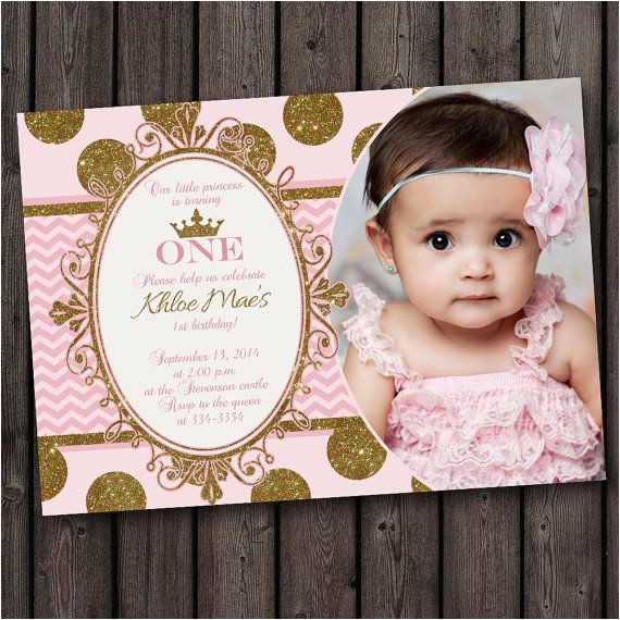 Princess 1st Birthday Invitation Wording First Birthday Pink and Gold Invitation Princess