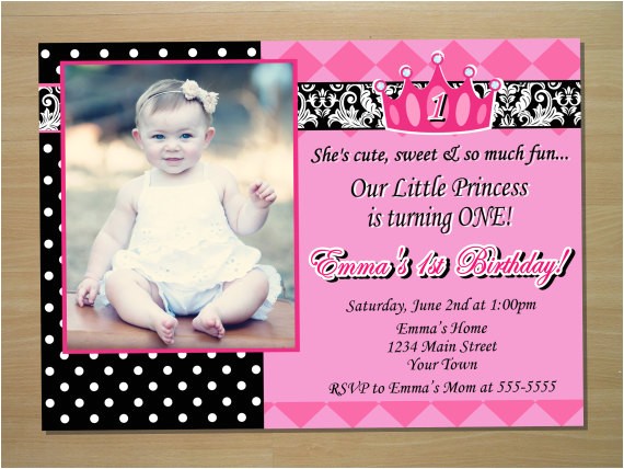 Princess 1st Birthday Invitation Wording Princess 1st Birthday Invitation Digital File Printing