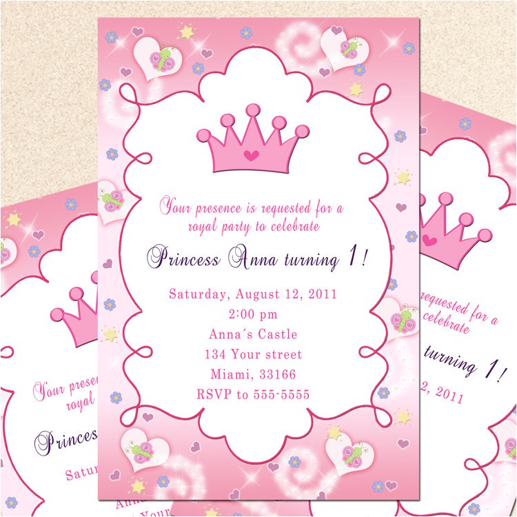Princess 1st Birthday Party Invitation Wording Princess Birthday Invitation Card butterfly Custom Girl 1st