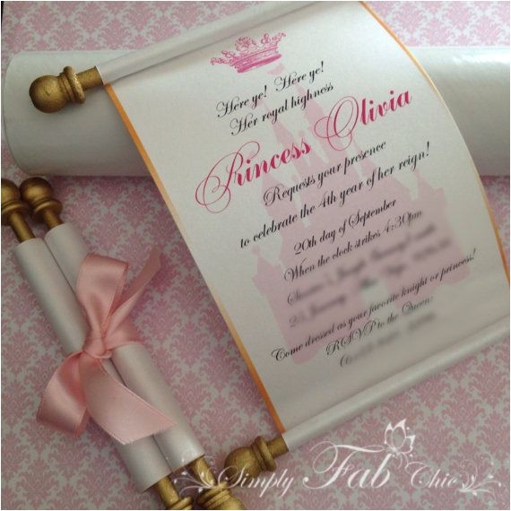 Princess Baptism Invitations Royal Disney Princess Scroll Invitation Birthday Wedding