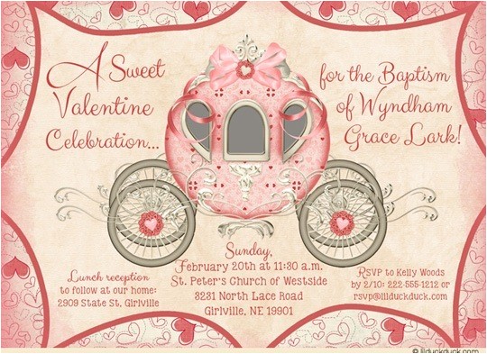 Princess Baptism Invitations Sweet Valentine Princess Baptism Invitation Red Pink