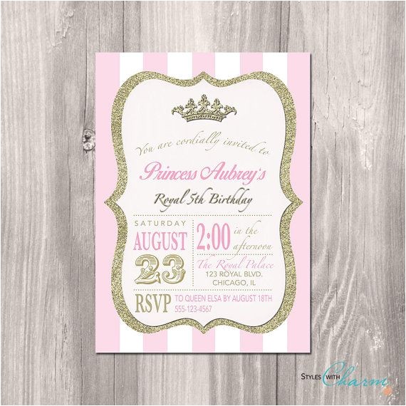 Princess Bridal Shower Invitations Princess Birthday Invitation Vintage Modern Pink and White