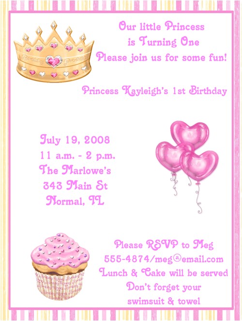 Princess First Birthday Invitation Wording 1st Pink Princess Birthday Party Invitations