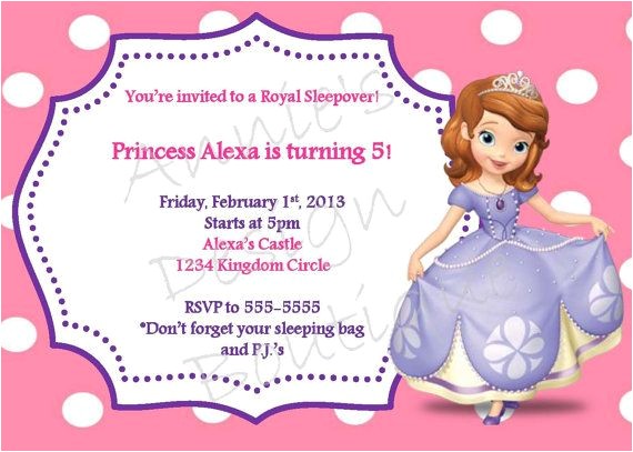 Princess sofia Party Invites Princess sofia Sleepover Party Invitation