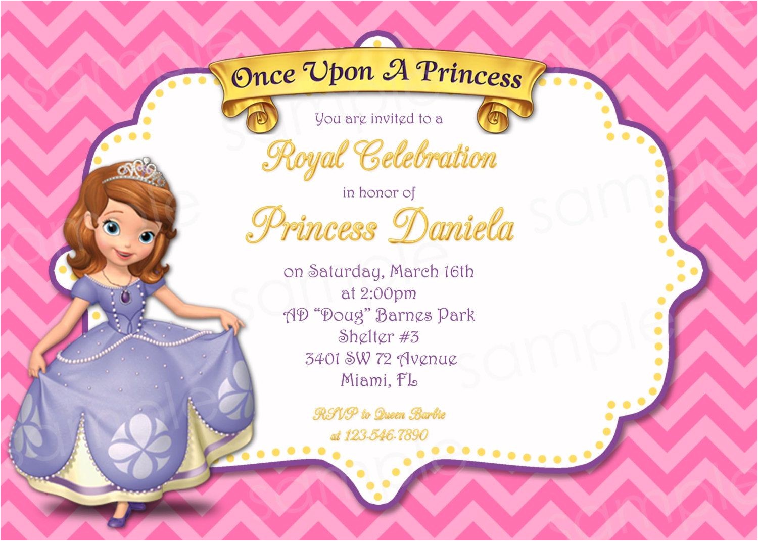 Princess sofia Party Invites Printable sofia the First Princess Birthday Invitation