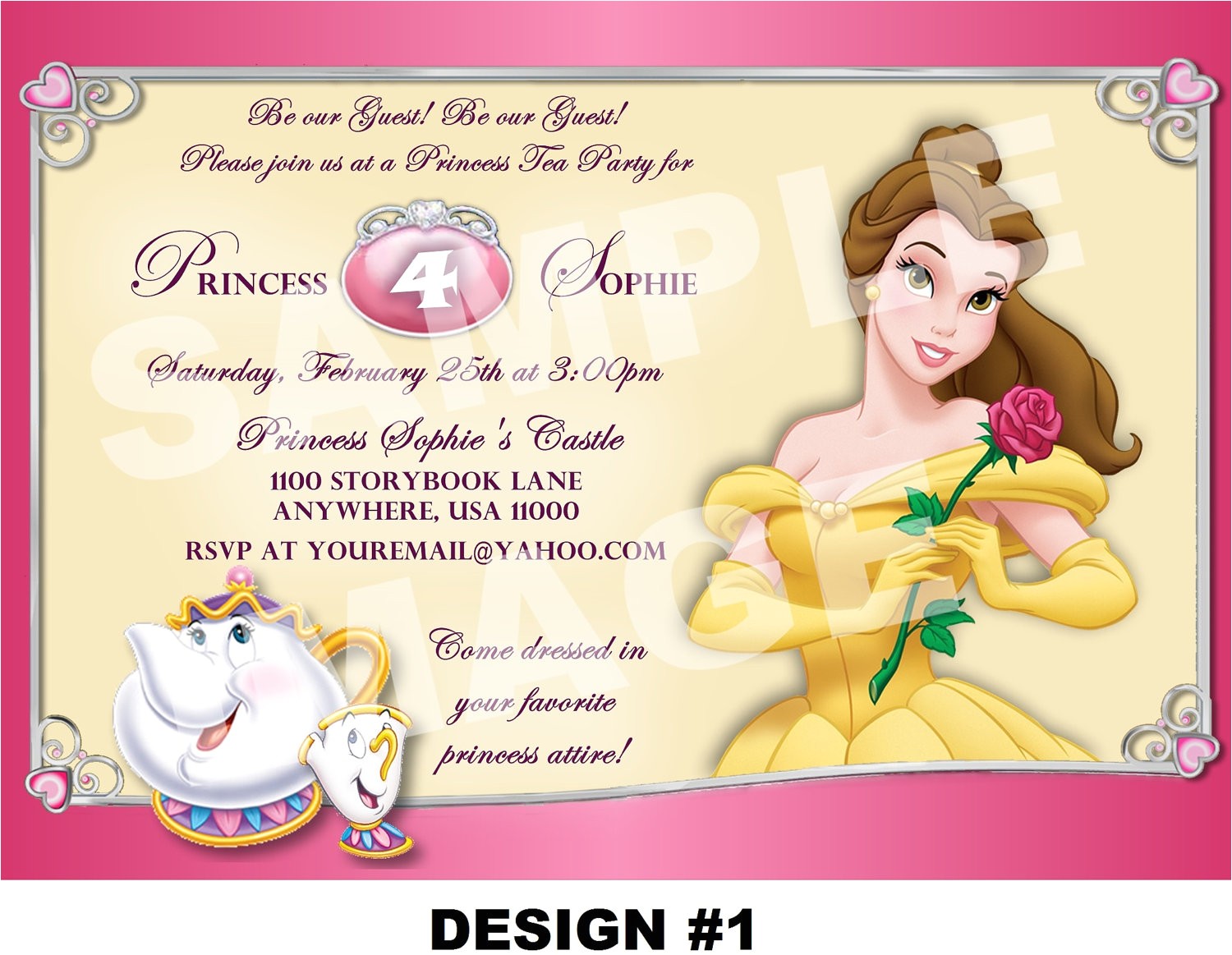Princess Tea Party Invitation Wording Beauty and the Beast Invitation Belle by Storybooklanecrafts