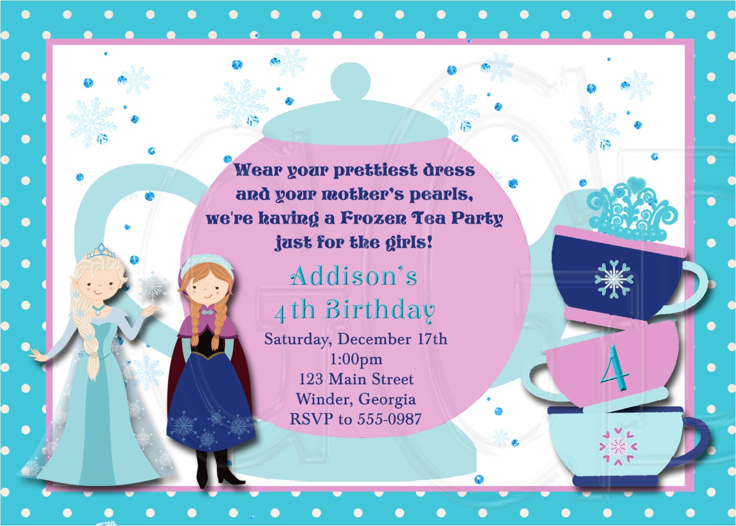 Princess Tea Party Invitation Wording Ice Princess Tea Party Invitation Birthday Digital File