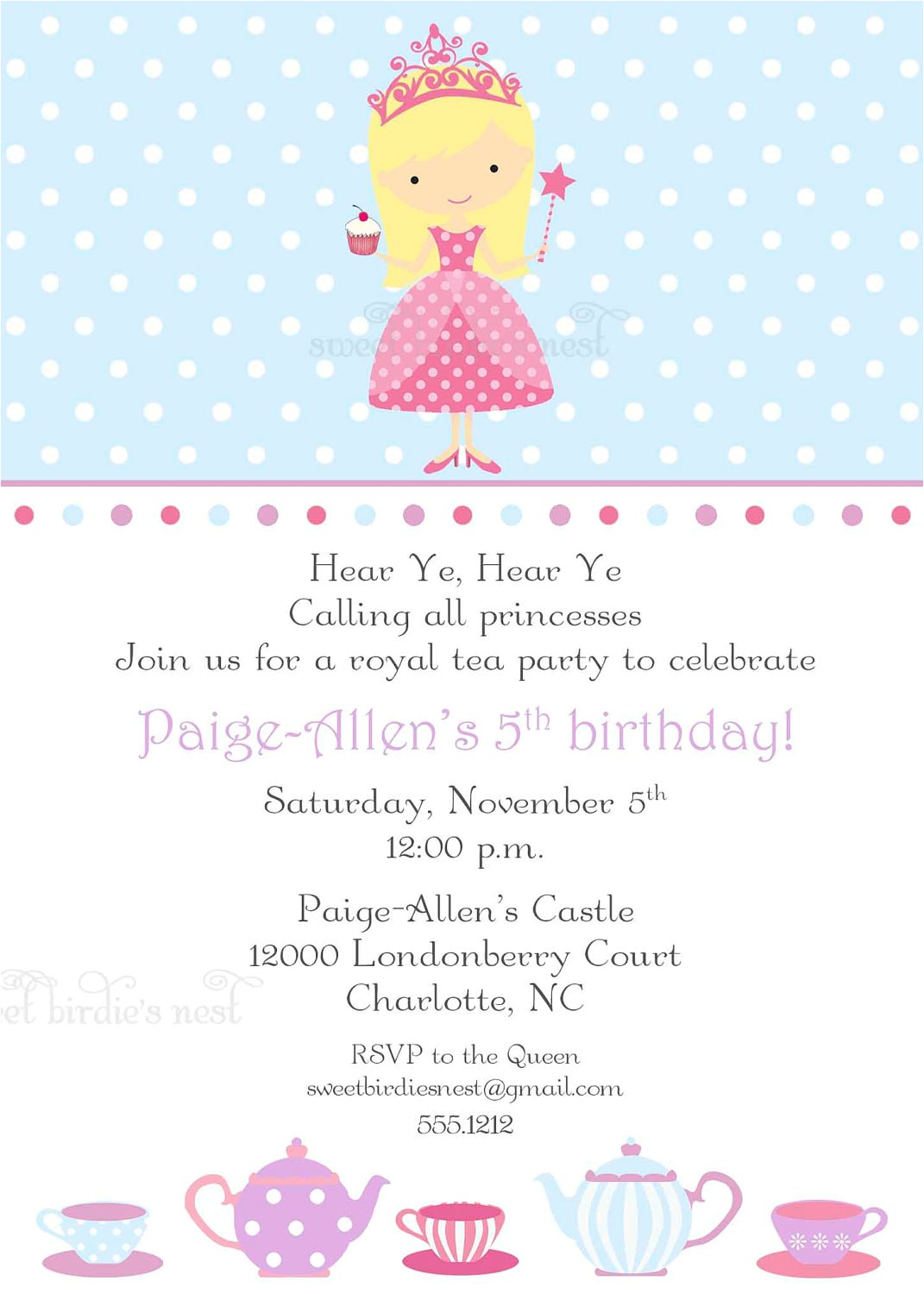 Princess Tea Party Invitation Wording Items Similar to Princess Tea Party Invitation On Etsy