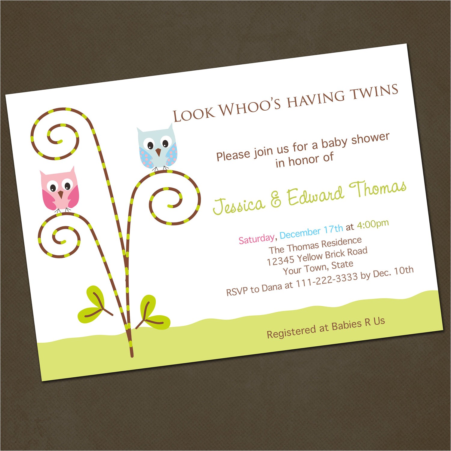 Printable Baby Shower Invitations Twins Owl Twins Baby Shower Invitations You Print