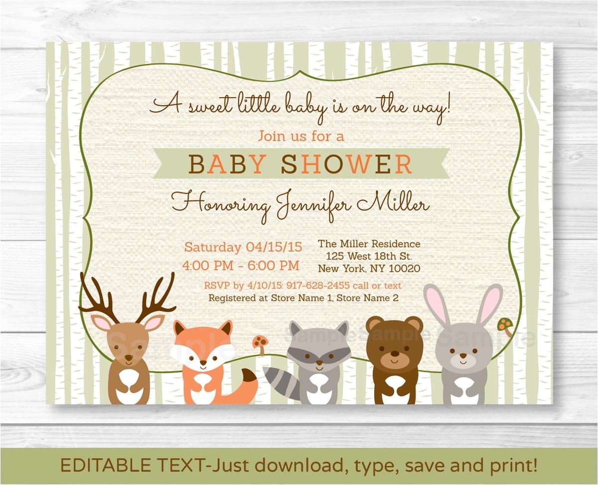 Printable Baby Shower Invitations Woodland Animals Woodland Animals Fox Deer Bear Neutral Baby Shower