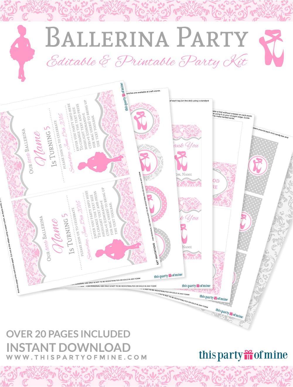 Printable Birthday Invitation Kits Ballerina Party Invitation Decorations Kit Printable