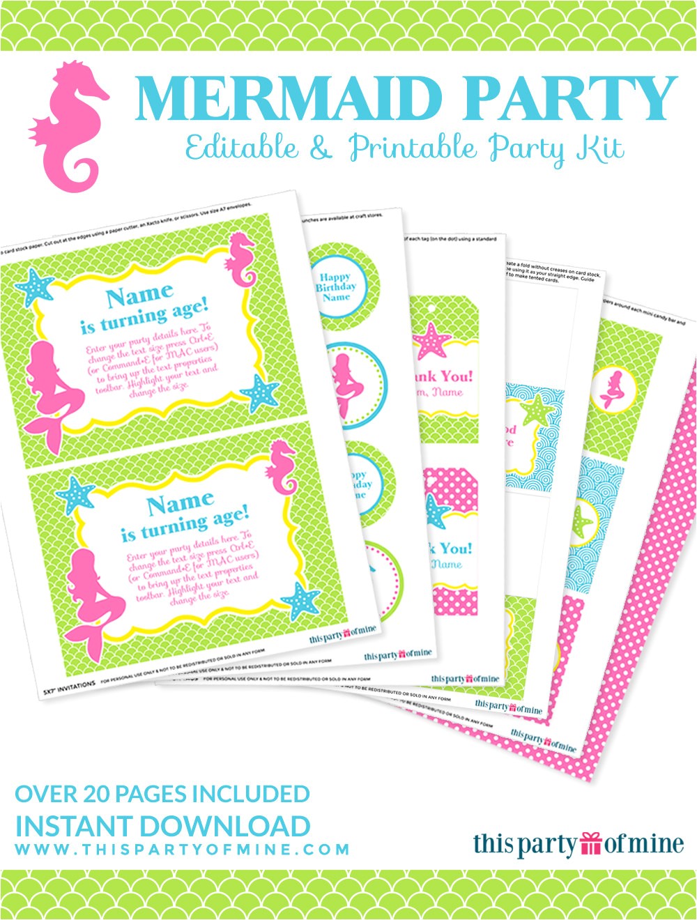 Printable Birthday Invitation Kits Mermaid Party Invitation Decorations Kit Printable