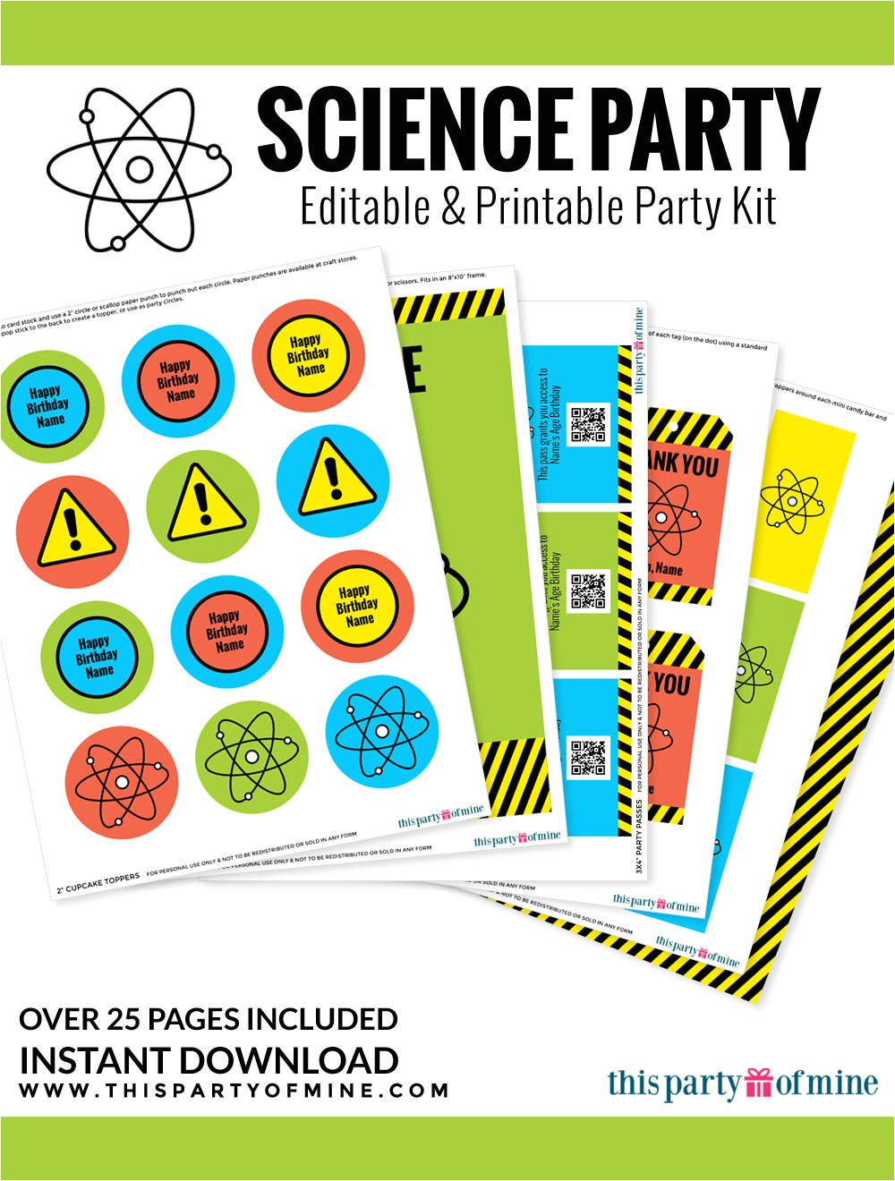 Printable Birthday Invitation Kits Science Party Invitation Decorations Kit Printable Mad