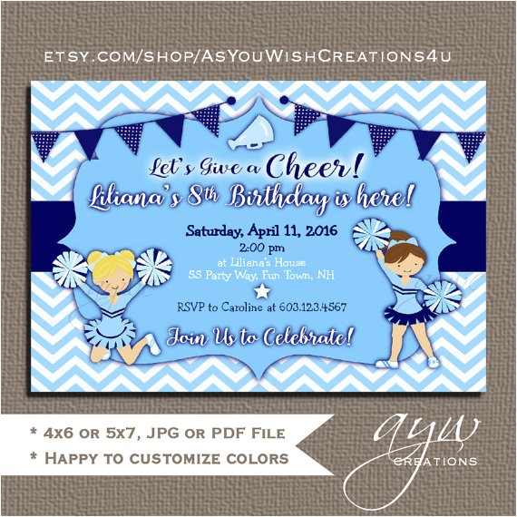 Printable Birthday Invitations for Tweens Cheerleading Birthday Party Invitation Girl Printable