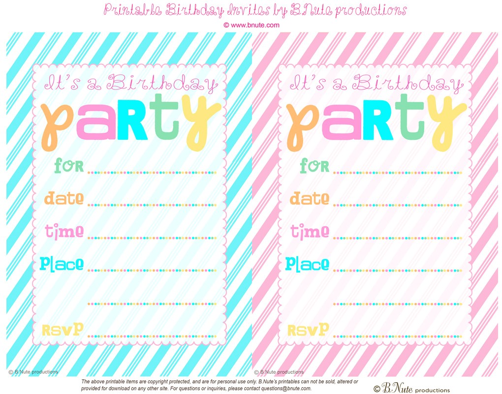 Printable Birthday Invites Free Bnute Productions Free Printable Striped Birthday Party
