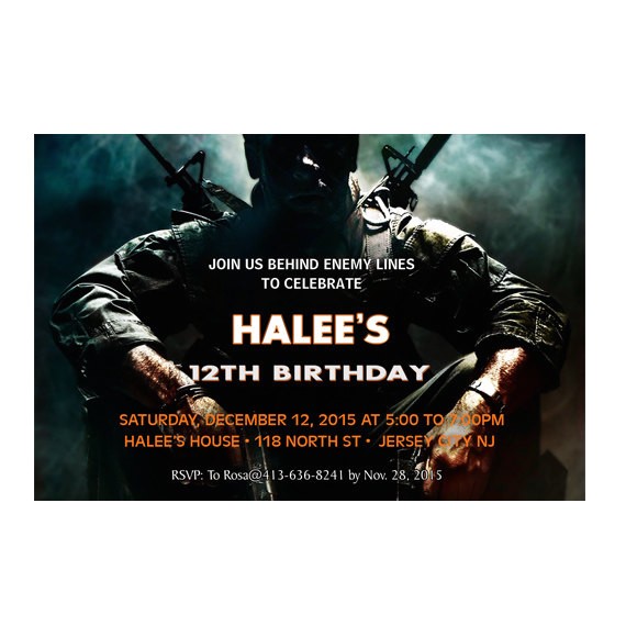 Printable Call Of Duty Birthday Invitations Call Of Duty Black Ops Personalized Birthday Party Invitations