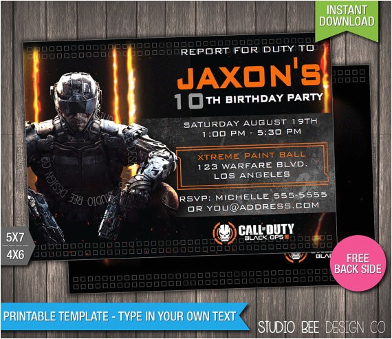 Printable Call Of Duty Birthday Invitations Sale Off Call Of Duty Black Ops 3 by Studiobeedesignco
