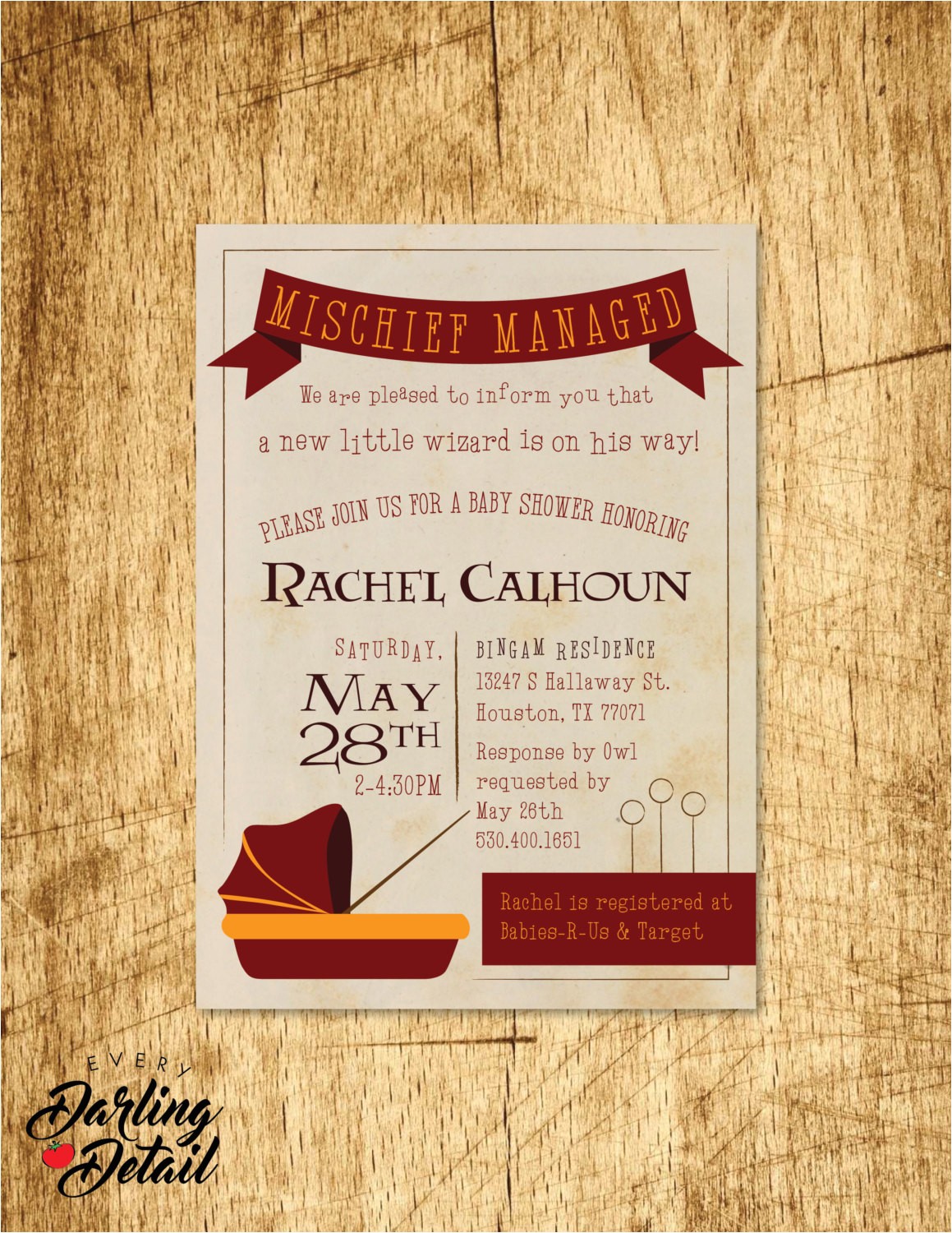 Printable Harry Potter Baby Shower Invitations Harry Potter Baby Shower Invitation Custom Wizard