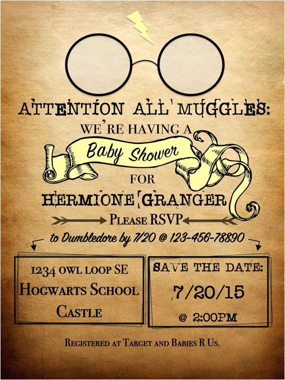 Printable Harry Potter Baby Shower Invitations Personalized Harry Potter theme Invitation attention All
