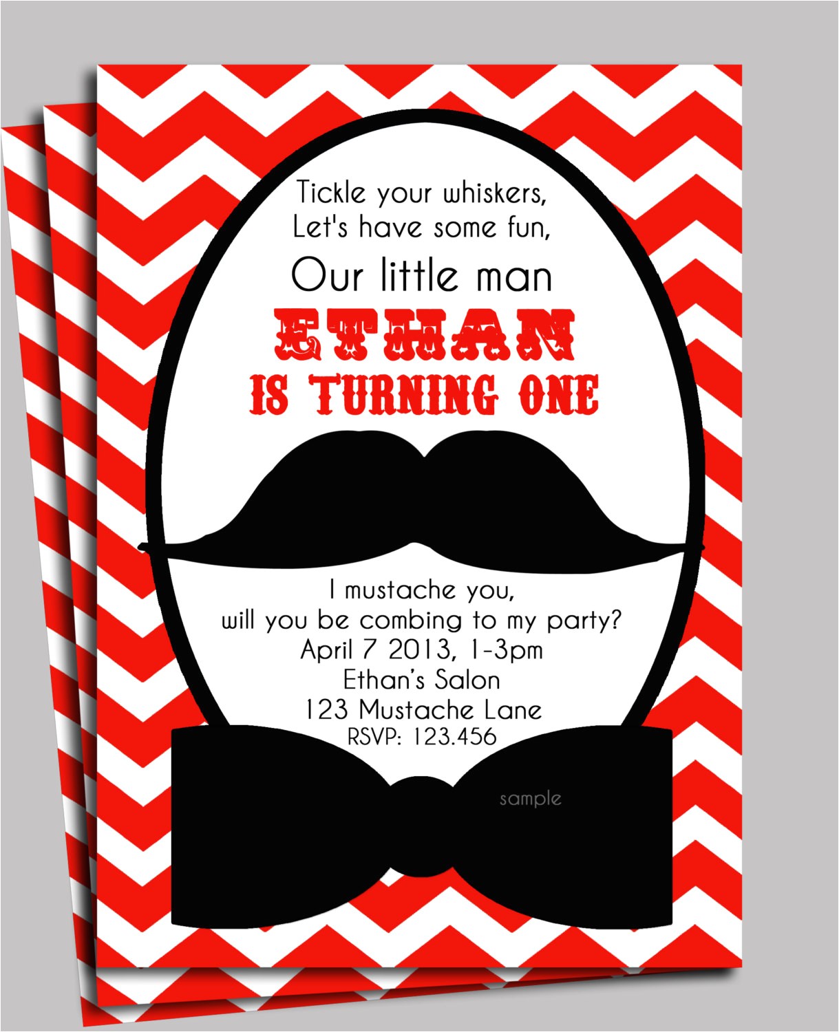 Printable Mustache Birthday Invitations Little Man Mustache Invitation Printable or Printed with Free