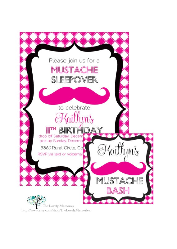 Printable Mustache Birthday Invitations Mustache Sleepover Birthday Bash Printable Party