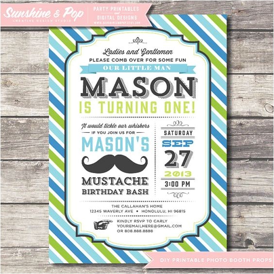 Printable Mustache Birthday Invitations Printable Little Man Mustache Bash Invitation Birthday