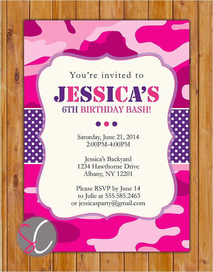 Printable Pink Camo Birthday Invitations Hot Pink and Purple Camo Birthday Invitation Girls Printable Pink Camo Birthday Invitations Hot Pink and Purple Camo Birthday Invitation Girls