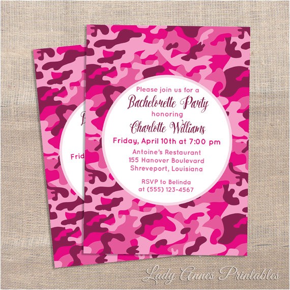 Printable Pink Camo Birthday Invitations Printable Bachelorette Party Invitation Pink Camo by Ladyannes Printable Pink Camo Birthday Invitations Printable Bachelorette Party Invitation Pink Camo by Ladyannes