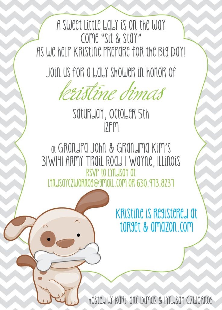 Puppy Dog Baby Shower Invitations Chevron & Puppy or Dog theme Baby Shower Invitation or