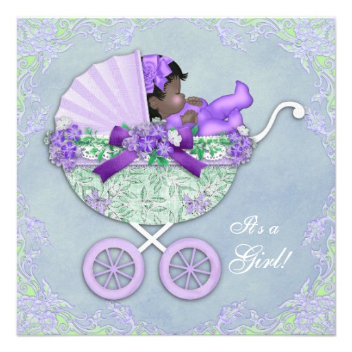 Purple and Green Baby Shower Invitations Purple and Green African American Baby Girl Shower 5 25