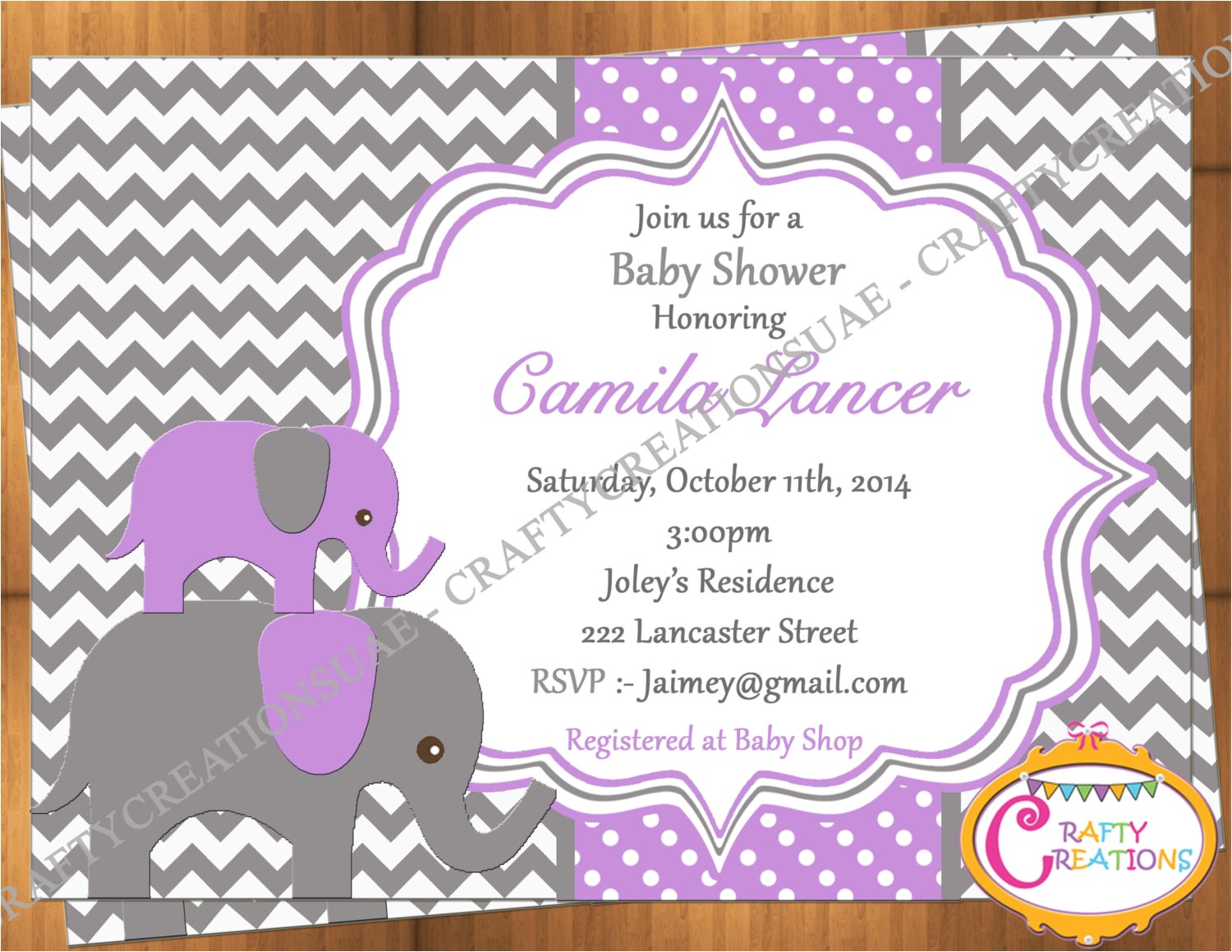 Purple and Grey Baby Shower Invitations Purple and Grey Elephant Baby Shower Invitation Purple