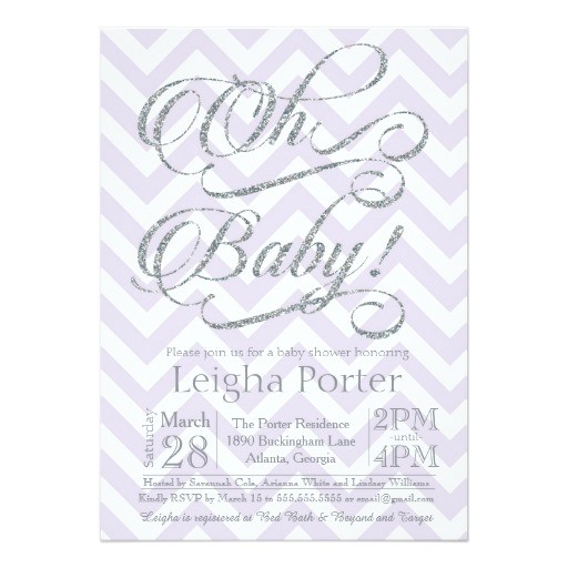 Purple and Silver Baby Shower Invitations Glitter Baby Shower Invitation Silver Purple Lilac