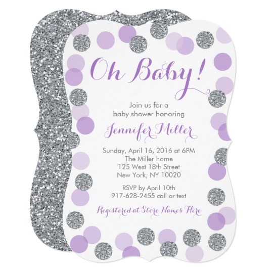 Purple and Silver Baby Shower Invitations Purple & Silver Dot Baby Shower Invitations