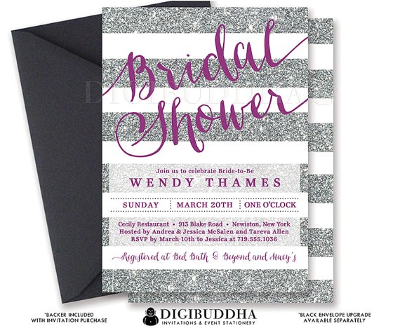 Purple and Silver Bridal Shower Invitations Silver & Purple Bridal Shower Invitation Stripes Printable