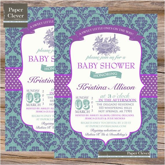 Purple Baby Shower Invitation Templates Baby Shower Invitation Templates Purple and Teal Baby