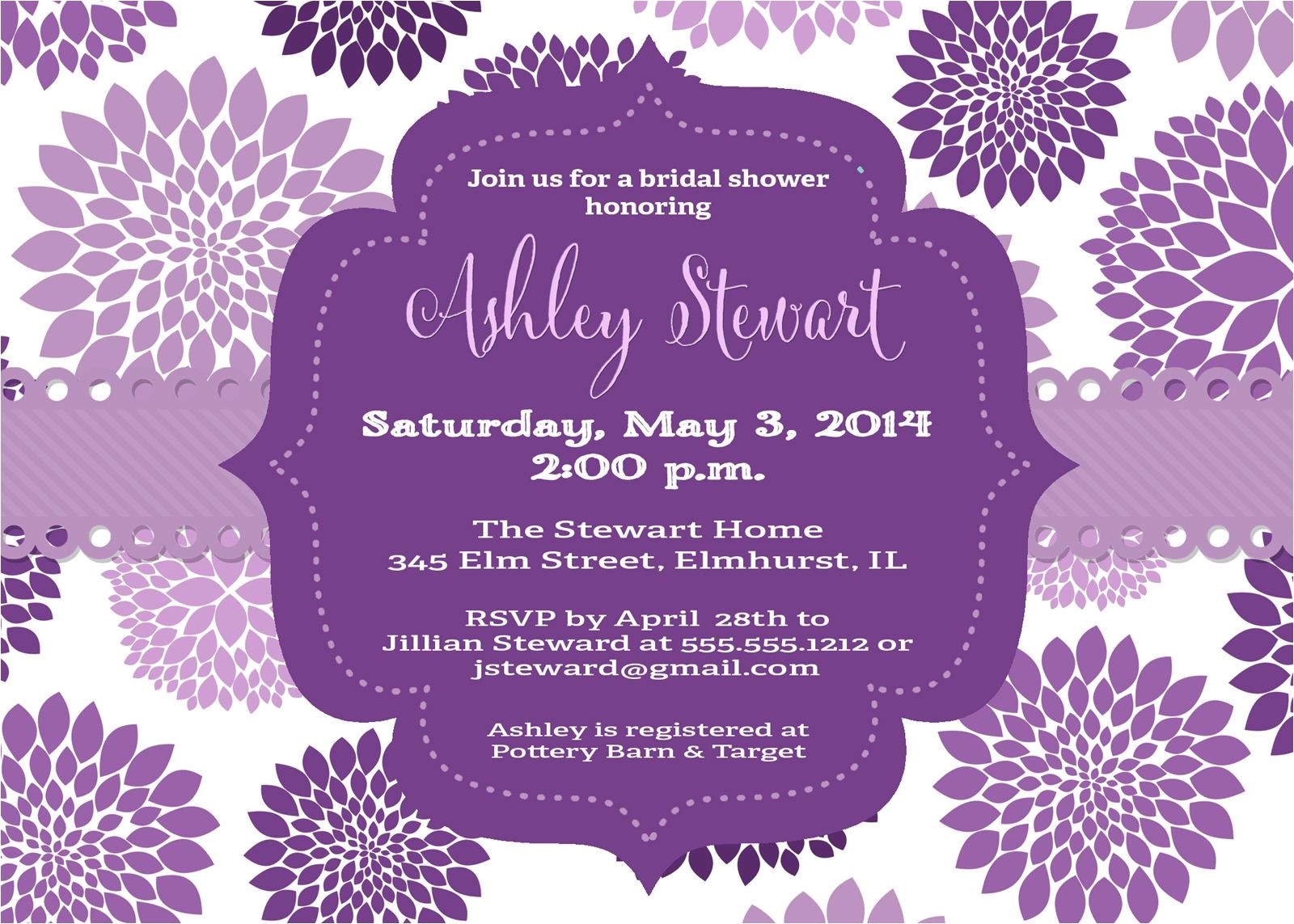 Purple Baby Shower Invitation Templates Purple Bridal Shower Invitations Purple butterfly Bridal