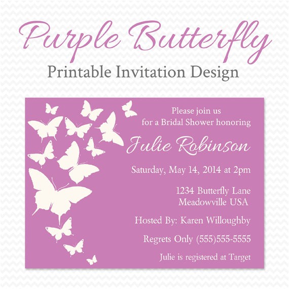 Purple butterfly Bridal Shower Invitations Purple butterfly Baby Shower Invitation butterfly Bridal