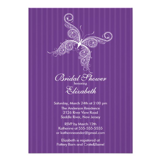 Purple butterfly Bridal Shower Invitations Purple butterfly Bridal Shower Invitation